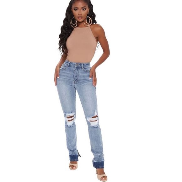 Fashion Nova Denim - Fashionnova Emilee zipper side split jeans in medium blue wash